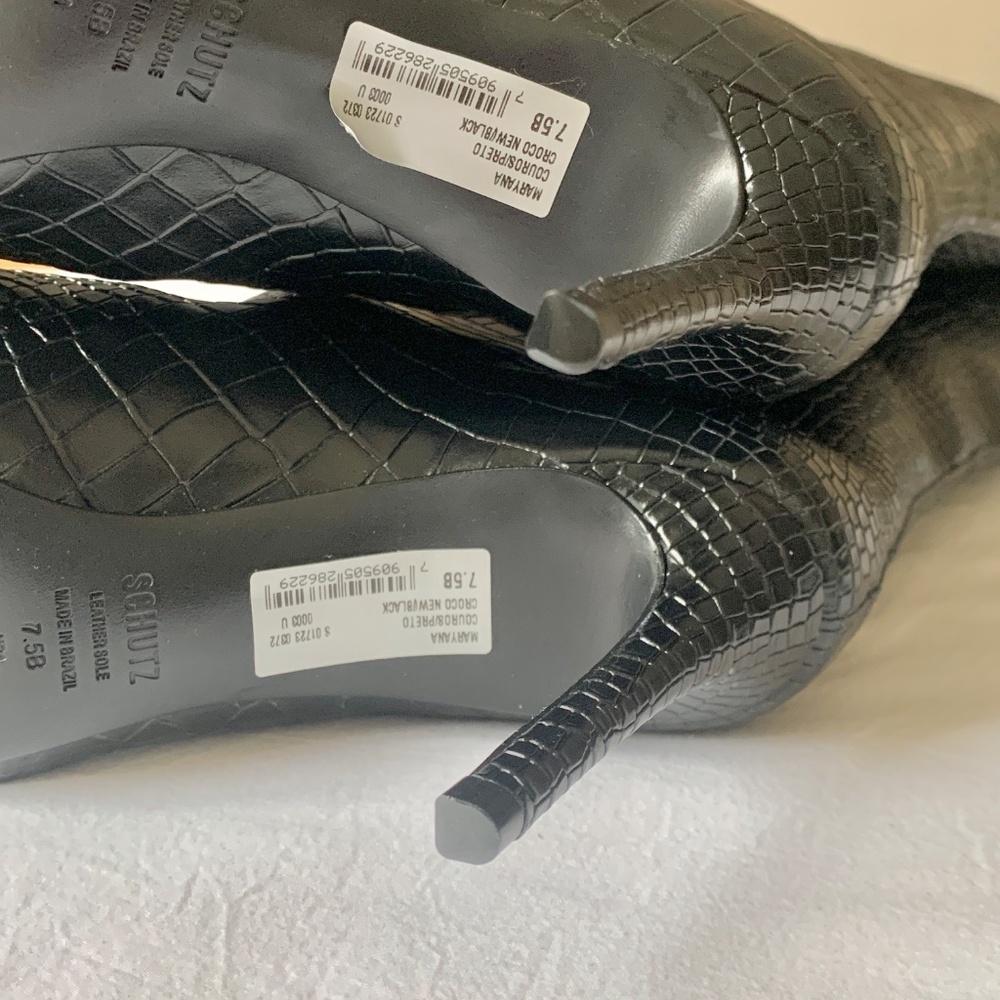 Schutz Maryana High Heel Leather Crocodile-Embossed Boot Black 7.5 - Picture 15 of 16